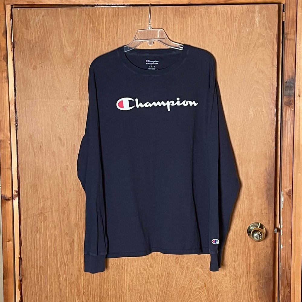 Champion Long-Sleeve Shirt, Navy Blue in Large